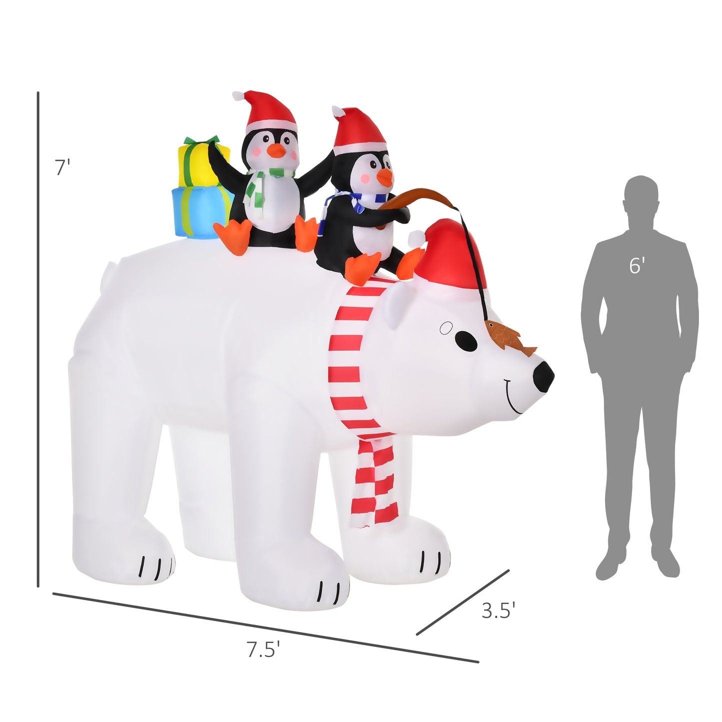 . Christmas Inflatables Outdoor Decorations Bear In Santa Claus Toy Bag