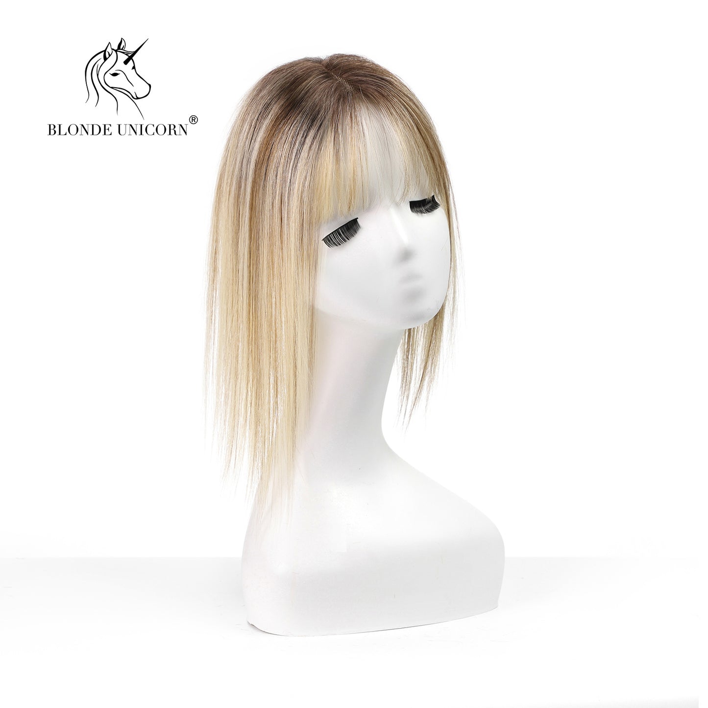 BlondeRooted Bleach Blonde Hand-Tied Real Human Hair Toppers For Women