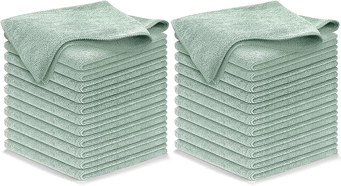 USANOOKS マイクロファイバークリーニングクロス - シーグリーン - 24枚 (12.5x12.5インチ) 高性能 - 1200回洗濯可能、超吸水カータオル、汚れや液体を吸着し、筋のない鏡面仕上げに - 洗車用クロス