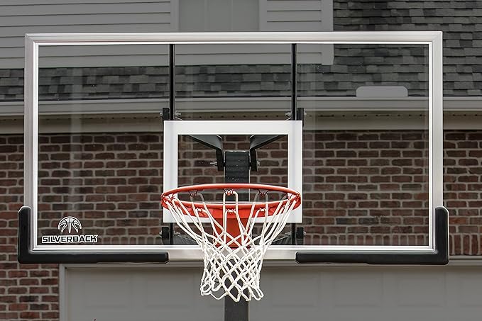 Silverback Height Adjustable In-Ground Basketball Hoop with Tempered Glass Backboard, Pro-Style Breakaway Rim & Backboard Pad