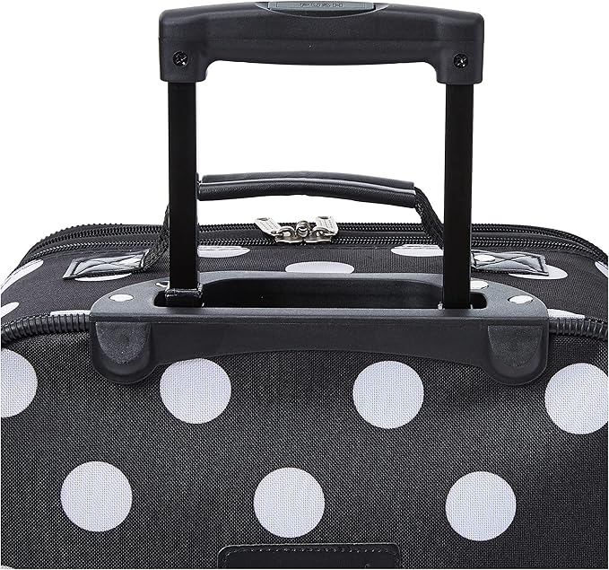 Rockland Fashion Softside Upright Luggage Set,Expandable, Telescopic Handle, Wheel, Black Dot, 2-Piece (14/19)