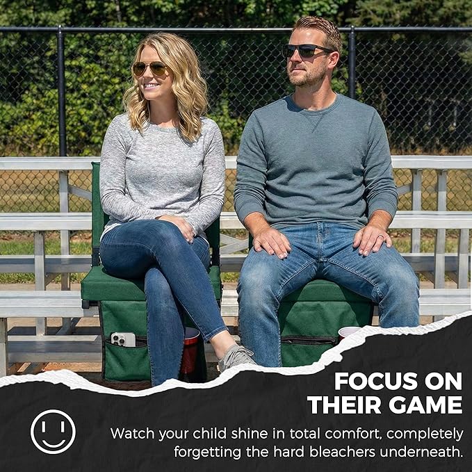 SPORT BEATS Stadium Seats with Back Support Bleacher Chairs with Back and Cushion Thick Padded Bleacher Seats Includes Shoulder Strap Huntergreen 1pc Standard