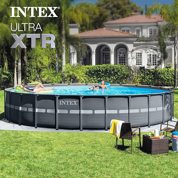 INTEX Ultra XTR 24 ft x 52 in Above Ground Pool Set, Round Swimming Pool with Steel Frame, 2100 GPH Sand Filter Pump, Ladder, Cover, & Ground Cloth