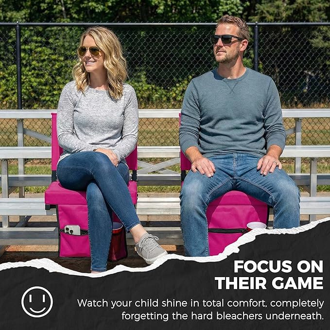 SPORT BEATS Stadium Seats with Back Support Bleacher Chairs with Back and Cushion Thick Padded Bleacher Seats Includes Shoulder Strap Pink 1pc Standard