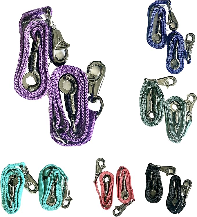 Majestic Ally Pack of 2, Double Thick Trailer Tie for Horse Haulage with Adjustable Buckle, Panic Snap and Bull Snap – 1 Inch by 36 Inch (Purple)
