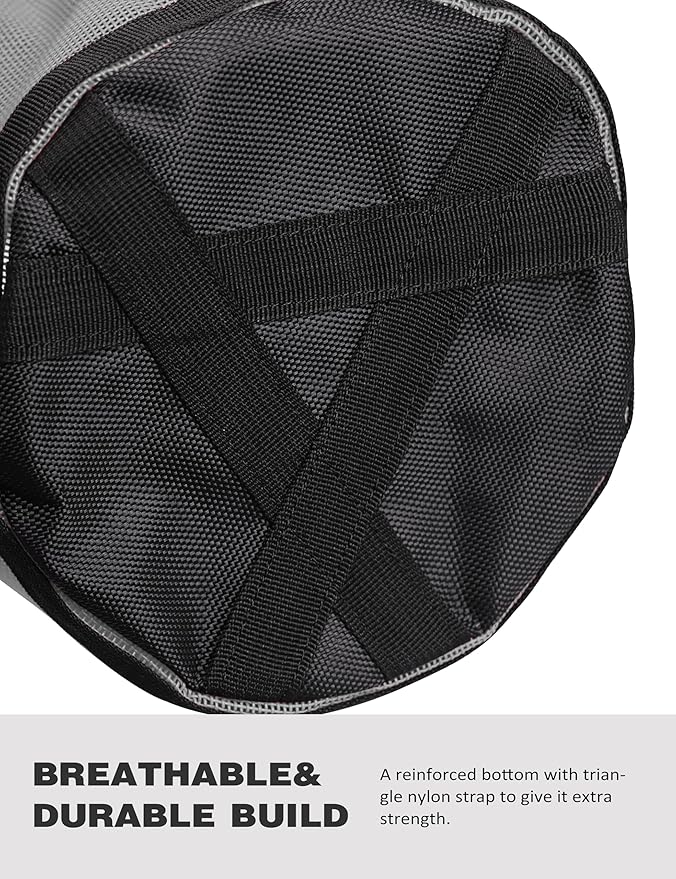 Harrison Howard Horse Muzzle Feed Bag Nylon Mesh Grain Feed Bag with Padded Neck Strap Adjustable Belt Dark Gray Medium