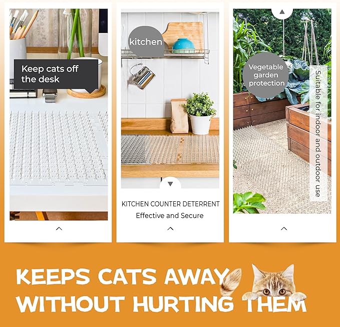 Scat Mat for Cats 16 x 13 Inch, 10 Pack Clear Cat Deterrent Mats with 1 Inch Spikes & 50 Stickers, Indoor Outdoor Pet Training Pads to Keep Cats Off Sofa, Counter, Garden & Car