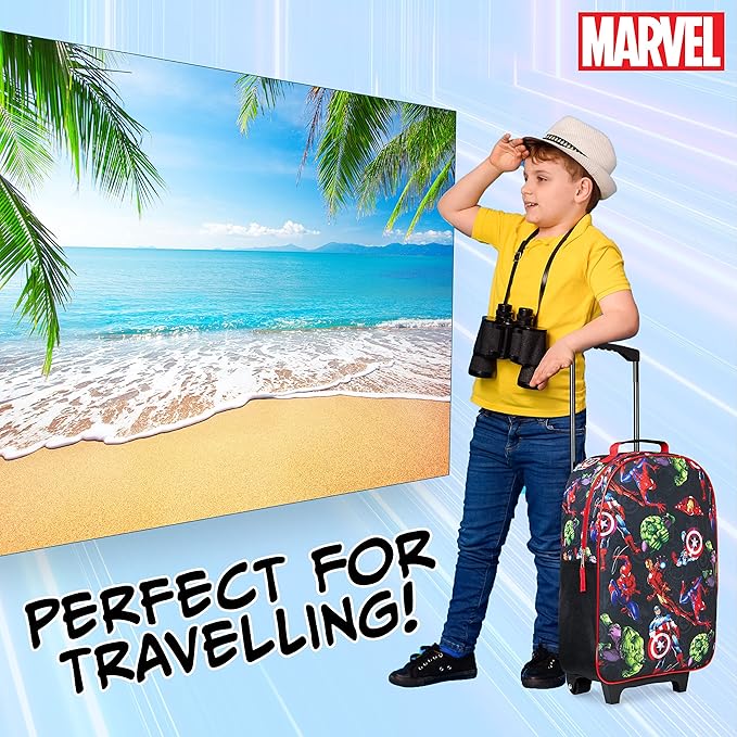 Marvel Avengers Spiderman Kids Suitcase Foldable Carry On Luggage with Wheels Lightweight Travel Trolley Bag for Vacations Trips Gifts for Boys (Multicolor Avengers)