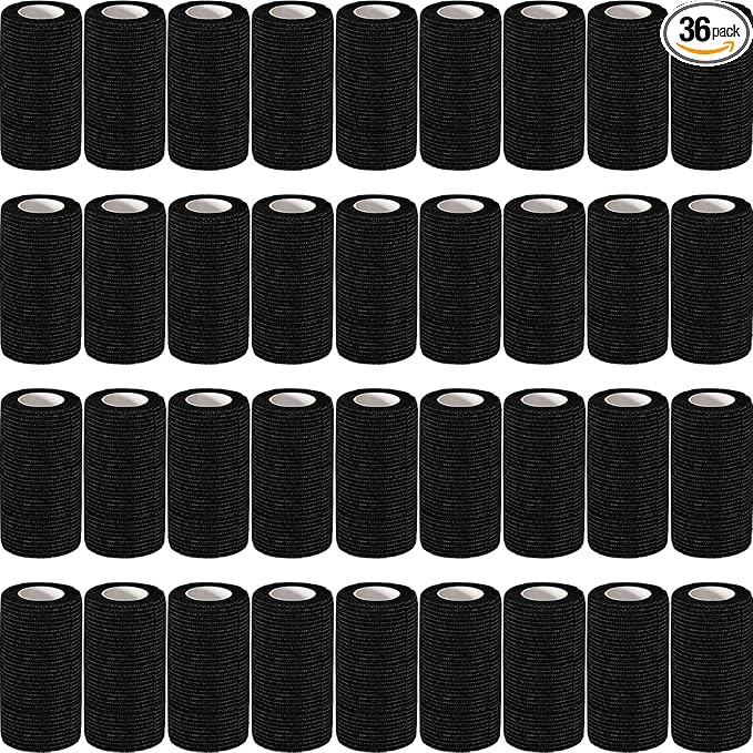 AZEN 36 Pack Self Adhesive Bandage Wrap, 4" X 5 Yards Elastic Cohesive Bandage Wrap, Black Athletic Tape, Tattoo Grip Tape Wrap, Vet Wrap, Ankle Tape