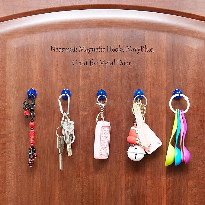 Neosmuk Magnetic Hooks, Heavy Duty 40lb+ Strong Magnet Hook for Cruise Cabins, Cruise Ship Essentials for Hanging, Metal Wall Refrigerator Hangers (Navyblue, 10 Pack)