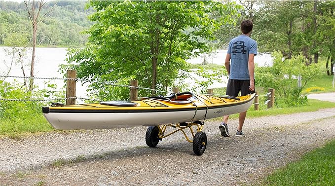 Suspenz Kayak Canoe Transport Trailer, DLX Kayak Cart, Trolley with Airless Wheels and Straps, Weight Capacity 150 lbs, Yellow (22-0044)