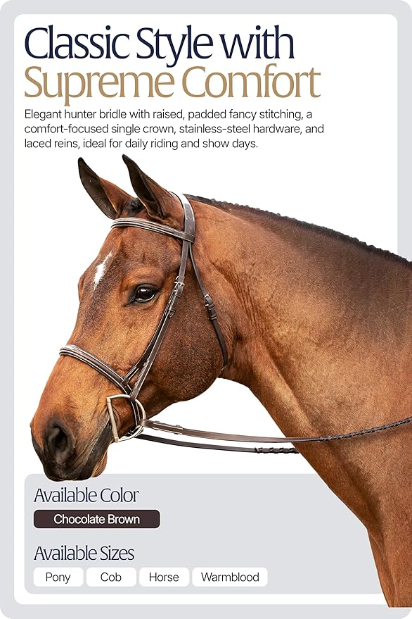 Equinavia Saga Adjustable Padded Fancy Stitched Hunter Bridle with Reins