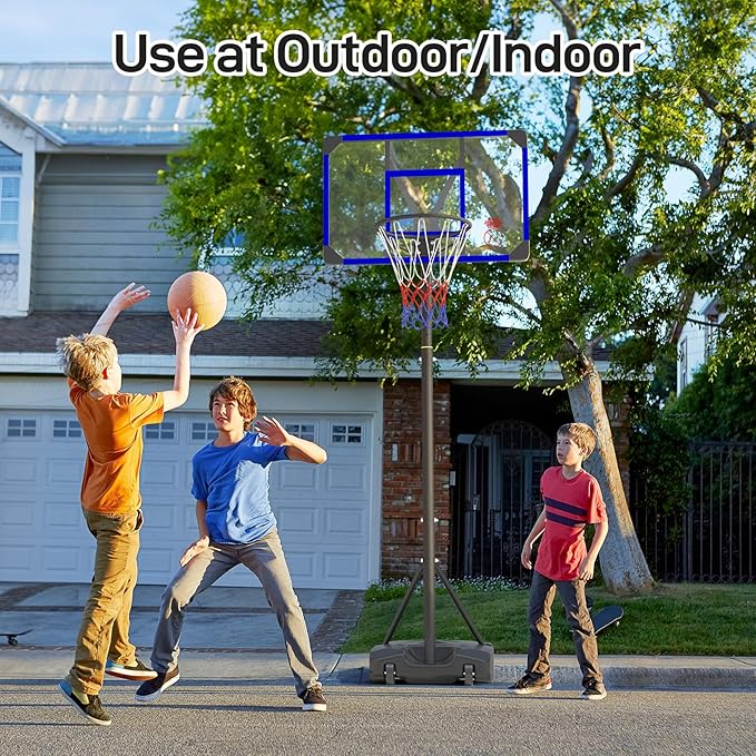 Kids Basketball Hoop Outdoor 4.82-8.53ft Adjustable, Portable Basketball Hoops & Goals for Kids/Teenagers/Youth in Backyard/Driveway/Indoor, with Enlarged Base and PC Backboard