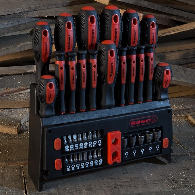 39-Piece Magnetic Screwdriver Set - Screw Driver Set Kit with Bits, Power Nut Driver and Wall Mountable Stand - Tool Kit with Phillips, Torx and Flathead Screwdrivers - Tool Sets for Men by Stalwart