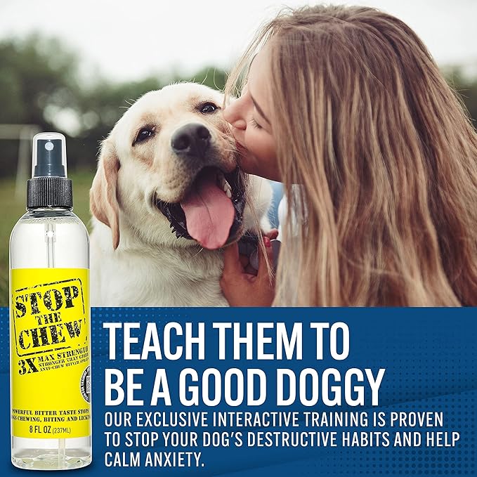 EBPP Stop the Chew 3X Strength Anti Chew Spray for Dogs - No Chew Spray for Puppies - Alcohol Free Dog Deterrent Spray - Bitter Spray for Dogs to Stop Chewing - Powerful No Chew Spray for Dogs - 8oz