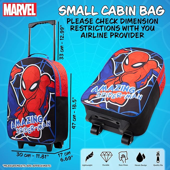 Marvel Avengers Spiderman Kids Suitcase Foldable Carry On Luggage with Wheels Lightweight Travel Trolley Bag for Vacations Trips Gifts for Boys (Multicolor Spiderman)