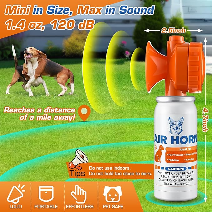 Air Horn, 1.4 oz 120 dB Loud Pet Trainer to Stop Dog Attacking Barking Fighting Jumping, Coyotes Air Horn for Safety, Protect Yourself & Pet While Walking, Orange(1 Pack)