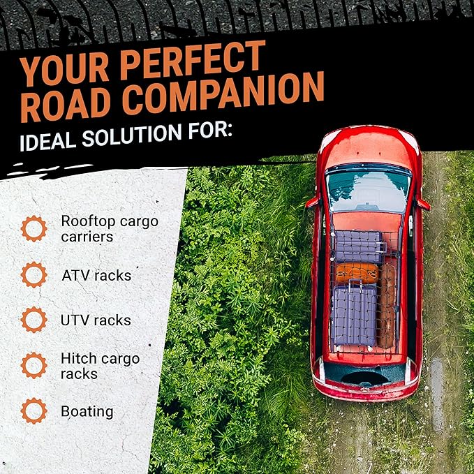 Cargo Net for Roof Rack - 22 x 38 Inch, Heavy-Duty, Mesh Square Bungee Netting with 12 Black Clips and Storage Bag - Holds Small and Large Loads