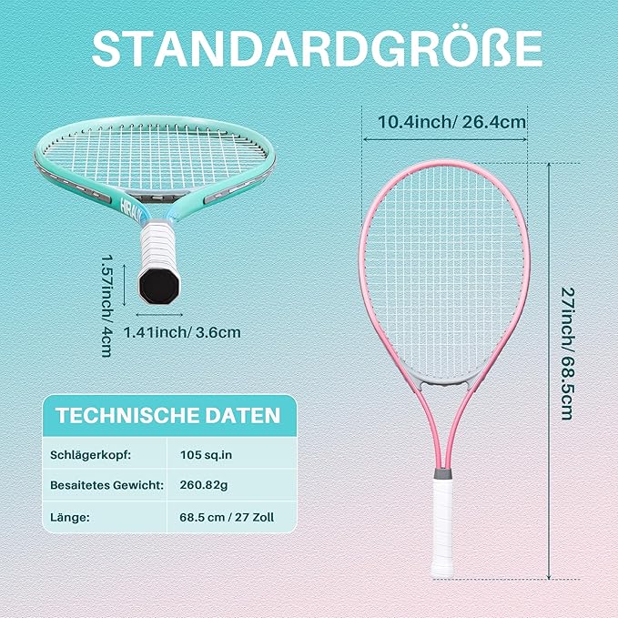 HIRALIY テニスラケット 大人初心者用2本セット - 27インチ 軽量アルミテニスラケットセット ボール3個＆キャリーバッグ付き - 振動吸収性＆ワイドスイートスポット 男女兼用 カップル向け