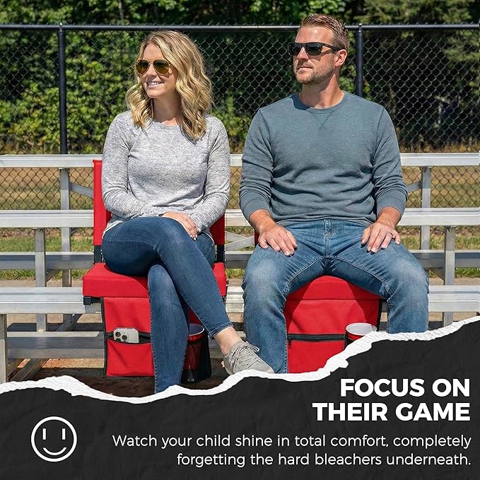 SPORT BEATS Stadium Seats with Back Support Bleacher Chairs with Back and Cushion Thick Padded Bleacher Seats Includes Shoulder Strap Red 2pcs Standard
