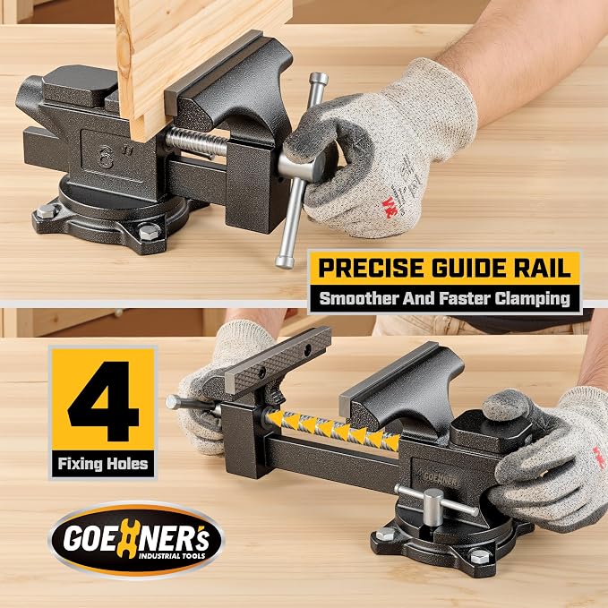 [Upgraded] Bench Vise 6” - Table Vice For Workbench, Utility Vise with Heavy Duty Cast Iron, Multi-Jaw, 270 Degree Swivel Base, Larger Anvil, Easy Adjustment for Woodworking, Workshop DIY Uses