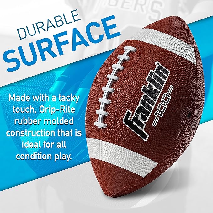 Franklin Sports Kids Junior Grip-Rite Youth Junior Size Rubber Footballs - Peewee Kids Durable Outdoor Footballs - Single & Bulk Packs Available