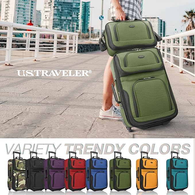 U.S. Traveler Rio 軽量ソフトサイド機内持ち込みスーツケース（2輪セット、グリーン）