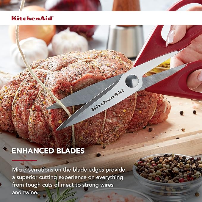 KitchenAid オールパーパスキッチンバサミ 保護シース付き 高耐久ステンレススチール製ハサミ 食洗機対応 ソフトグリップ快適ハンドル 8.72インチ レッド