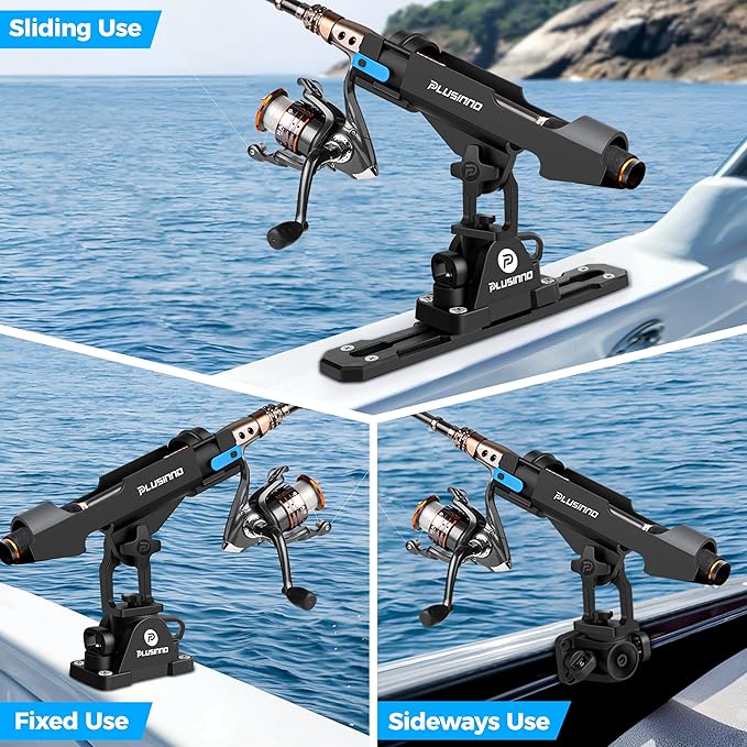PLUSINNO 2 in 1 Fishing Rod Holders for Boat, Kayak Fishing Rod Holder, Fishing Pole Holders for Track Mount / Deck Mount, Fishing Gear with Fishing Rod Protective Strap, Fishing Accessories & Gifts