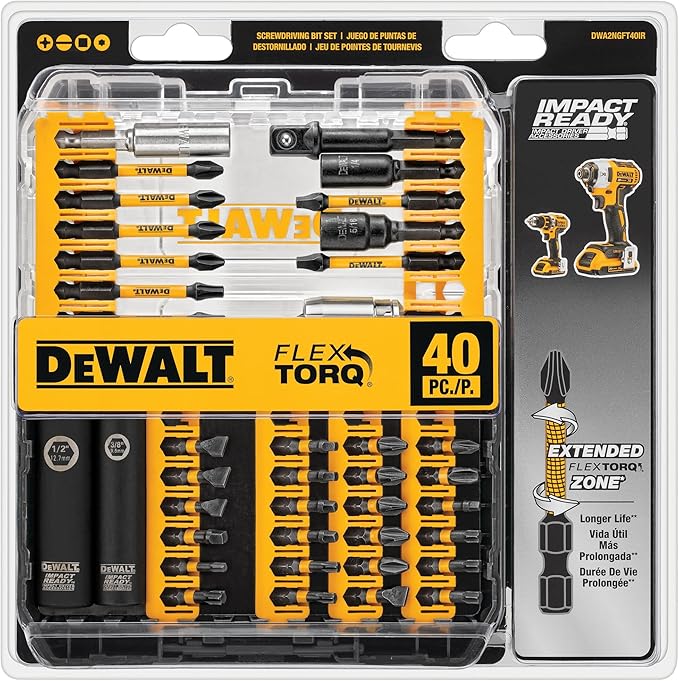 DEWALT DWA2NGFT40IR Impact Ready Flextorq 40-Piece Steel Screwdriver Bit Set