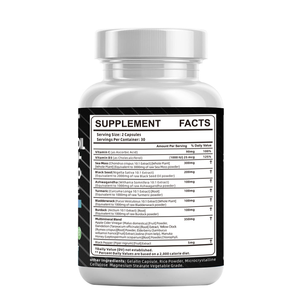 Sea Moss Fitness Burdock Multi-Mineral Vitamin Edible Supplement  Dietary, Healthcare 60 Count