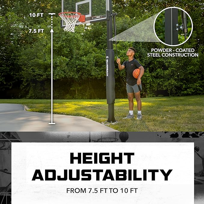 Silverback Height Adjustable In-Ground Basketball Hoop with Tempered Glass Backboard, Pro-Style Breakaway Rim & Backboard Pad
