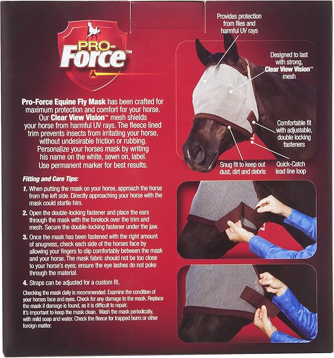 Pro-Force Equine Fly Mask - Horse Fly Mask with UV Protection - Adjustable Fit for Comfort - Without Ears