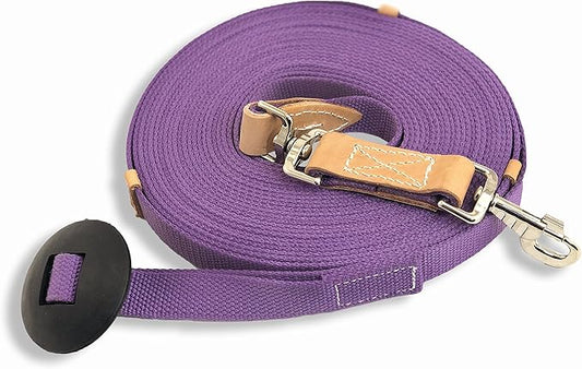 35' Flat Cotton Web Lunge Line with Bolt Snap & Rubber Stop - By Southwestern Equine (35', Lavender)