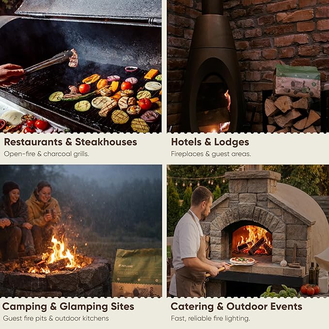 Inflame ファイヤースターター 400個入 キャンプファイヤー、グリル、BBQ、暖炉、薪ストーブ用 - チャコールスターター - 防水、耐候性 - 天然木製暖炉スターター