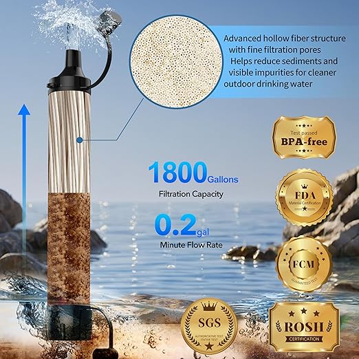 緊急用浄水ストロー、個人用サバイバル浄水システム、浄水器、ハイキング、キャンプ用品、サイクリング、釣り、防災用のアウトドアサバイバルギアと装備