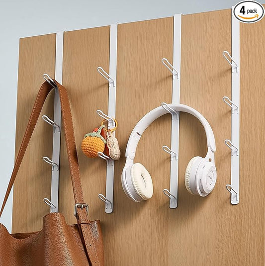 niffgaff Over Door Towel Hooks: Space-Saving Overdoor Hanger Hook for Towels, Clothes, Coats – Vertical Storage Door Hook Organizer, Heavy-Duty Towel Hanger for Bathroom & Closet, White, 4pcs