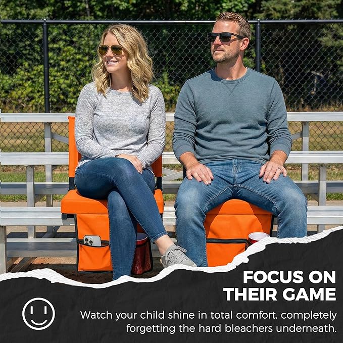 SPORT BEATS Stadium Seats with Back Support Bleacher Chairs with Back and Cushion Thick Padded Bleacher Seats Includes Shoulder Strap Orange 1pc Standard