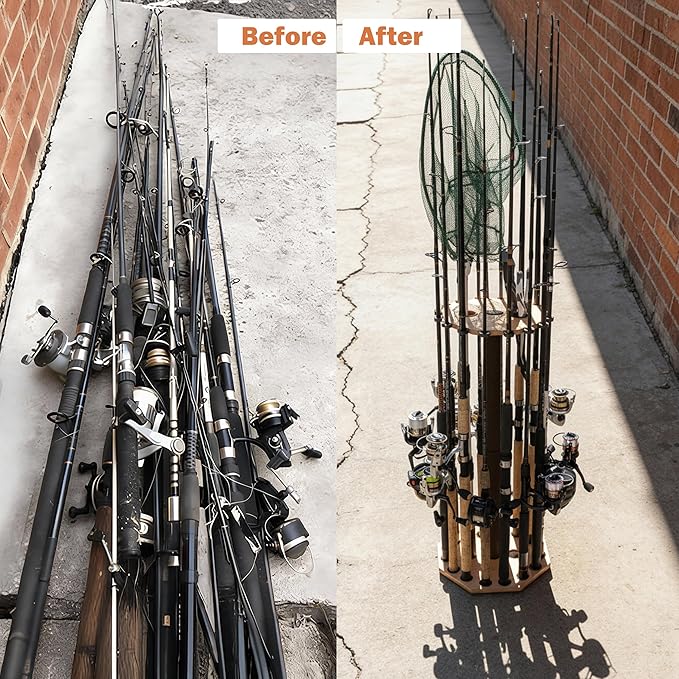 Rush Creek Creations | Rod Holder for 16 Fishing Poles, Garage Organization and Storage, for Reels, Gear, Accessories, Tackle Box