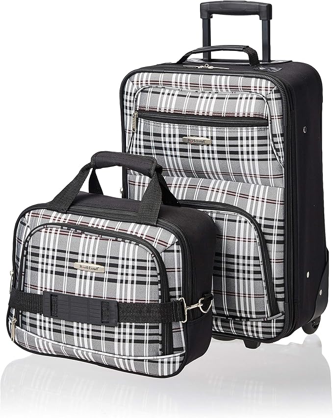 Rockland Fashion ソフトサイド アップライト荷物セット 拡張可能 ブラックプラッド 2ピース (14/19)