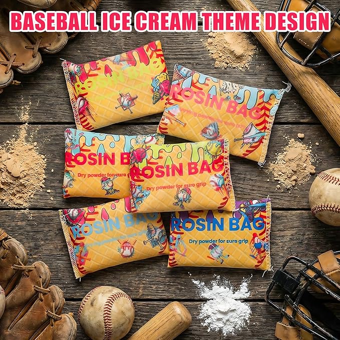 アイスクリームドリップ野球パーティー記念品6個パック バルク野球ドリップロジンバッグ 握力強化ソフトボールテニス汗かきハンドグリップ用 ピッチングポールボウリングゴルフ用パインロジンパウダー
