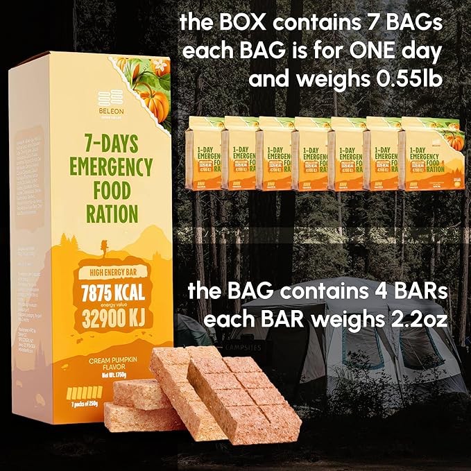 Emergency Food Supply - Cream Pumpkin Survival Ration - 20 Years Shelf Life - 7 Days