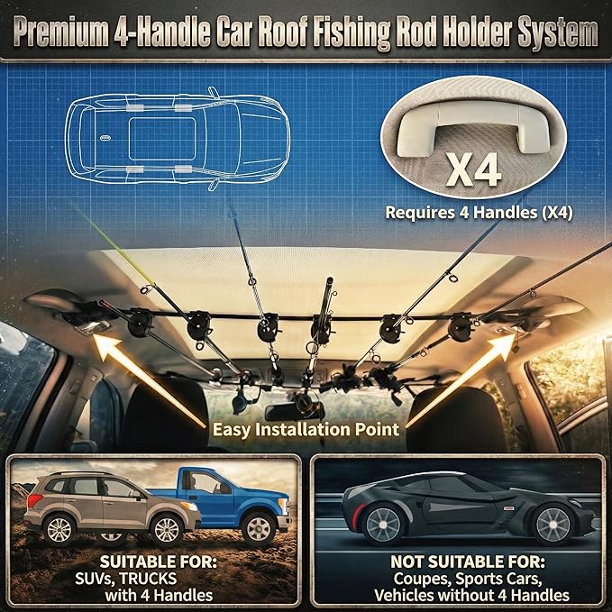車用釣り竿ホルダー、車用釣り竿立て、SUV/ワゴン/バン/ジープ/トラック用車内キャリアロッドホルダー