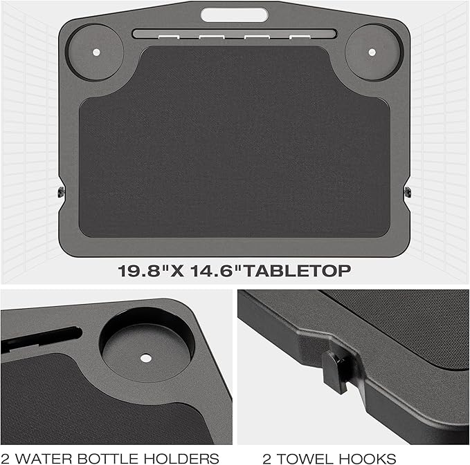 Indoor Cycling Desk - Foldable Tabletop with Non-Slip Surface - Adjustable Height Computer Stand, Bike Trainer & Treadmill Desks
