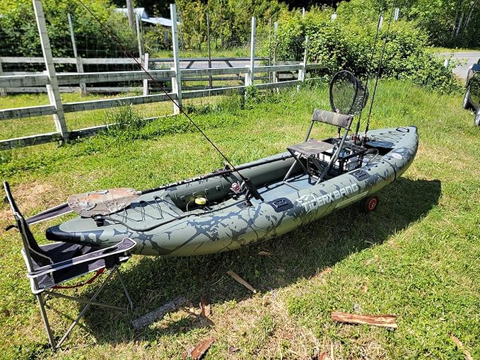 TIGERXBANG Inflatable Kayak with Detachable Seat,12.6'x40''x10.6''SUP-Kayak Set (Hand Pump/Aluminium Paddle/Backpack/and Multi-Functional Base),Adult/Kid Kayak Boat for Fishing ，Touring