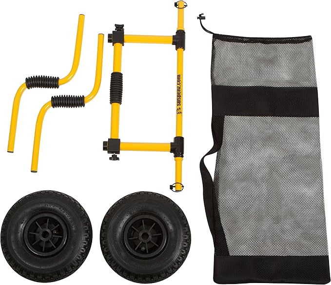 Suspenz Kayak Cart Trolley, Sit on Top SOT Adjustable Width Transport Carrier with No Flat Airless Wheels, Yellow, (22-0077)