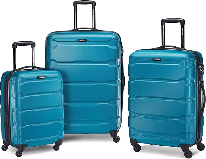 Samsonite Omni PC Hardside Expandable Luggage with Spinner Wheels, Caribbean Blue, Checked-Medium 24-Inch