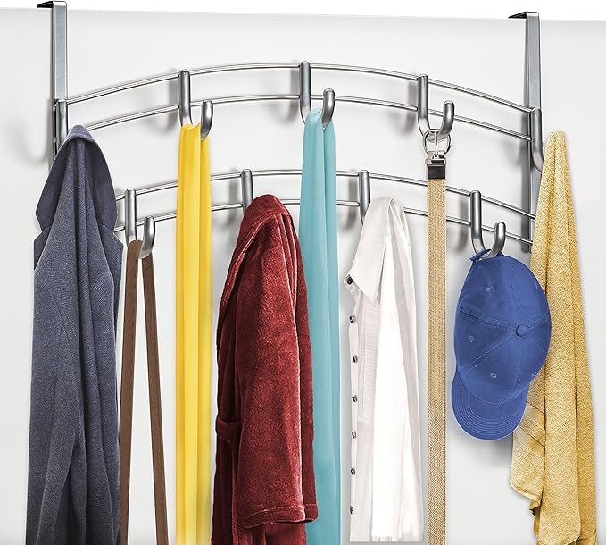 LYNK Professional® Home™ Over The Door Hooks - 9 Hook Over The Door Hanger - Over Door Coat Rack - Hanging Towels or Clothes - Bathroom, Bedroom or Laundry Room - Lifetime Ltd. Warranty – Platinum