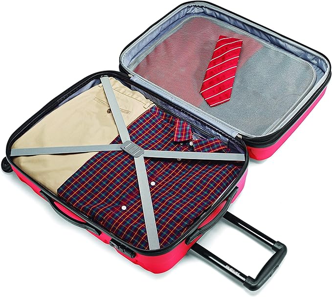 Samsonite Omni PC Hardside Expandable Luggage with Spinner Wheels, Checked-Medium 24-Inch, Red