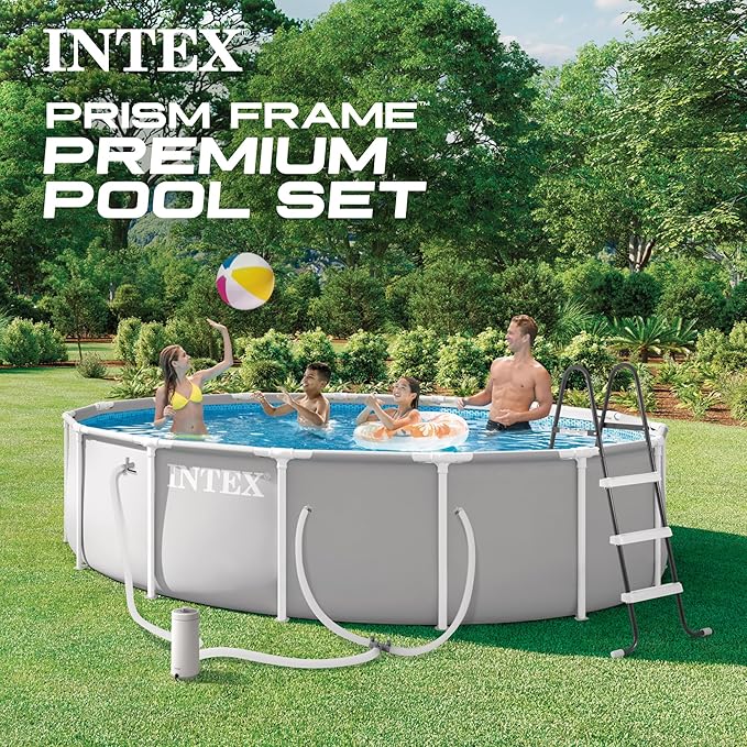 INTEX Prism Frame 15 ft x 42 in Above Ground Pool Set, Round Swimming Pool with Steel Frame, 1000 GPH Cartridge Filter Pump, Ladder, Cover, & Ground Cloth
